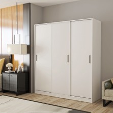 Afilli 3 Kapılı Sürgülü Gardrop Modern Tasarım Beyaz MDF Malzemeden Aynasız