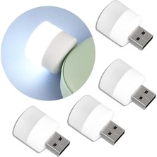 Linwnil Gece USB Işıkları, Mini LED Ampul, Takılabilir, Beyaz, Kompakt, Yatak Odası, Banyo, Çocuk Odası, Koridor, Mutfak Araba Için USB Atmosfer Işığı (4 Beyaz Işık)
