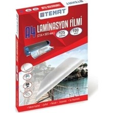 Temat A4 Laminasyon Filmi 125 Mikron 100'lü Kutu 216 x 303MM Yüksek Kaliteli Şeffaf Koruma