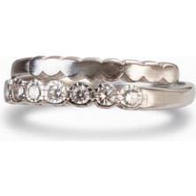 Tesbihname Beyaz Zirkon Taşlı Zarif Tasarım Silver Renk Free Size 925 Ayar Gümüş Kadın Yüzük