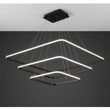 Lzy Avize Store 3’lü Kare Modern Siyah Avize – Salon & Yemek Masası Sarkıt Aydınlatma