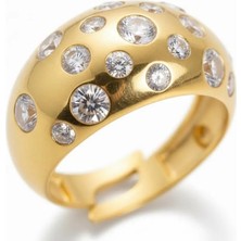 Tesbihname Gökyüzü - Gezegenler Tasarım Gold Renk Free Size 925 Ayar Gümüş Kadın Yüzük