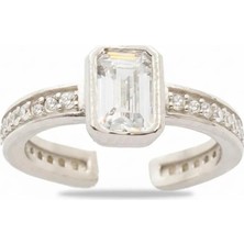 Tesbihname Baget Kesim Beyaz Zirkon Taşlı Silver Renk Free Size 925 Ayar Gümüş Kadın Tektaş Yüzük