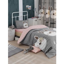 Eponj Home Tavşancık Desenli Kolay Ütülenir Tek Kişilik Nevresim Takımı 160 x 220 cm A.Kahve-Gri-Pembe