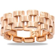 Tesbihname Zincir Tasarım Rose Renk Free Size 925 Ayar Gümüş Kadın Tektaş Yüzük