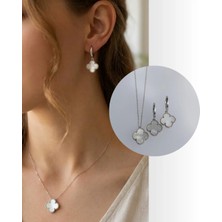 Keskin Gümüş GÜMÜŞ BEYAZ VAN CLEF TASARIM YONCA ÖZEL SERİ KADIN KOLYE KÜPE  SET SEVGİLİLER  GÜNÜ HEDİYE