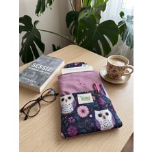 Tadsy Mor Baykuş desenli Kitap Kılıfı Şık ve Kitap Koruyucu Kılıf Cepli Çok Amaçlı Hediye 19x25 cm