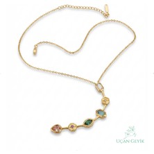 Uçan Geyik Y Şeklinde Taşlı Kolye - Sarı Zincir | Huzur ve Sevgi - Kadın Takı