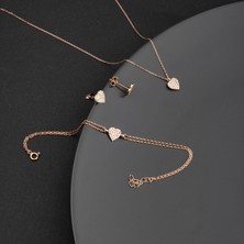 Miavi Silver 925 Ayar Gümüş Zirkon Taşlı Kalp Takı Seti Rose Kaplama Şık Desenli El İşçiliği