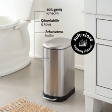 5Five Ariane 30 L Slim Metal Pedallı Çöp Kovası - Soft Close, İç Kovalı, Dar Alan Uyumlu, Inox