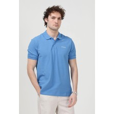 JB John Borners Erkek Polo Yaka Marka Baskılı %100 Pamuklu T-Shirt Mavi - 26Y 2127