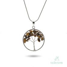 Uçan Geyik Hayat Ağacı Kaplangözü Doğal Taş Kolye - Paslanmaz Çelik | Güç, Enerji, Kararlılık - Kadın Takı