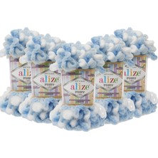 Alize Puffy Color Bebe Mavi El Örgü İpliği 5'li Paket 100 gr 9 Mt Mikropolyester Özellikli