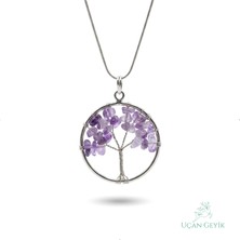 Uçan Geyik Hayat Ağacı Ametist Doğal Taş Kolye - Paslanmaz Çelik | Pozitif Aura, Konsantrasyon, Ruhsal Denge - Kadın Takı