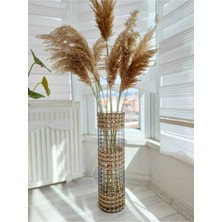 Egindra 60 cm Metal Tel Hasır Örgülü Pampas Vazosu Gold Renk Düz Tasarım Tekli Ürün