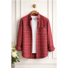 Varetta Erkek Kardinal Kırmızı Kışlık Gömlek Cepli Geniş Kesim Kareli