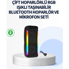 Twin Store Rgb Işıklı Çift Hoparlörlü Taşınabilir Bluetooth Speaker Mikrofon