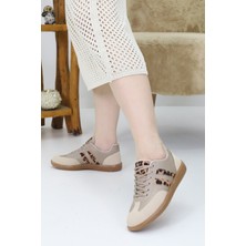 Emax Bej Leopar Detaylı Kadın Spor Ayakkabı – Günlük ve Rahat Taban