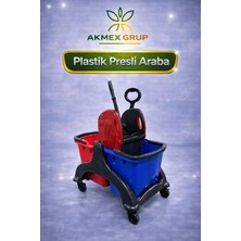 Akmex Grup Çift Kovalı Plastik Siyah Temizlik Arabası Paspas Arabası (Plastik Presli )