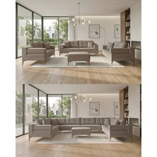 Velura Home & Living Zeri Modüler Yataklı 3 Adet Üçlü Kanepe & 3'lü Koltuk (3+3+3) - Sütlü Kahve