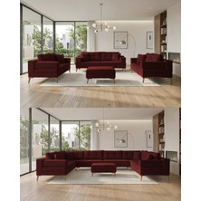 Velura Home & Living Zeri Modüler Yataklı 3 Adet Üçlü Kanepe & 3'lü Koltuk (3+3+3) - Bordo