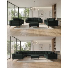 Velura Home & Living Zeri Modüler Yataklı 3 Adet Üçlü Kanepe & 3'lü Koltuk (3+3+3) - Koyu Yeşil