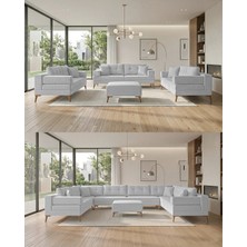 Velura Home & Living Zeri Modüler Yataklı 3 Adet Üçlü Kanepe & 3'lü Koltuk (3+3+3) - Açık Gri