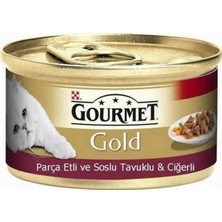 Gourmet Gold Parça Etli Soslu Tavuklu Ciğerli Premium Kedi Maması 85 g Bıldırcın Tadında