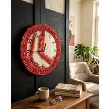 Af Epoxyart Duvar Saati - 35CM - Modern Dekoratif Duvar Saati - Epoksi Duvar Saati - El Yapımı Duvar Saati - Kırmızı Beyaz Özel Tasarım