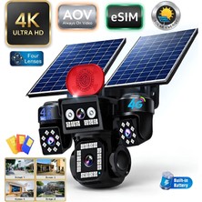 Invicta 4 Lensli Aov 4K Güneş Enerjili E-SIM ve Sım Kartla Çalışan Güvenlik Kamerası, , Dahili Bataryalı, 16W Solar Panel, Akıllı Hareket Algılama, Gece Görüşlü, 360 Derece Ptz