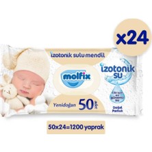 Molfix Yenidoğan Izotonik Sulu Islak Mendil 50'li x 24 Paket Doğal Pamuk ile Güvenli Temizlik