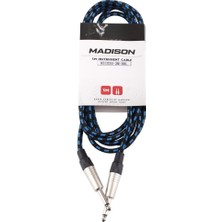 Madison Örgülü Kumaş Gitar Kablosu 3 Metre Siyah Mavi Çizgili Yüksek Kalite Ses İletimi
