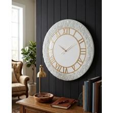 Af Epoxyart Duvar Saati - 40 cm - Modern Dekoratif Duvar Saati - Epoksi Duvar Saati - El Yapımı Duvar Saati - Beyaz ve Gold Şık Tasarım