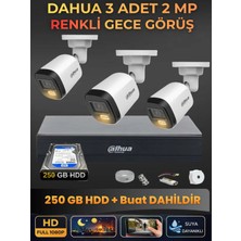 Dahua 3 Kameralı 2mp Gece Renkli Güvenlik Kamerası Seti, 250 GB Hdd, Fullhd Iç Dış Mekan Uyumlu