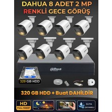 Dahua 8 Kameralı 2mp Gece Renkli Güvenlik Kamerası Seti, 320 GB Hdd, Fullhd Iç Dış Mekan Uyumlu