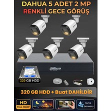 Dahua 5 Kameralı 2mp Gece Renkli Güvenlik Kamerası Seti, 320 GB Hdd, Fullhd Iç Dış Mekan Uyumlu