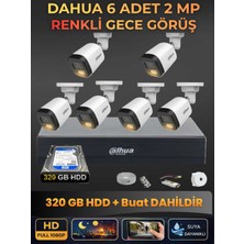 Dahua 6 Kameralı 2mp Gece Renkli Güvenlik Kamerası Seti, 320 GB Hdd, Fullhd Iç Dış Mekan Uyumlu