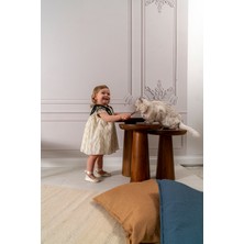 NoyNoy Baby Vintage Nakışlı Siyah Yakalı Bebek Elbisesi ve Dantelli Bandana Seti