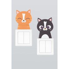 Pinkipay Sevimli Kediler Çocuk Odası Dekoratif Priz Stickerı Ikili Set
