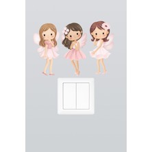 Pinkipay Sevimli Peri Kızları Çocuk Odası Dekoratif Priz Stickerı Üçlü Set