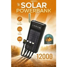 Neffo 12000 Mah Solar Powerbank Güneş Enerjili LED Işıklı 2 USB Çıkışlı Çoklu Kablolu Hızlı Şarj Aleti