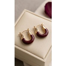 Lune Design Bordo Mineli Altın Kaplama Halka Küpe