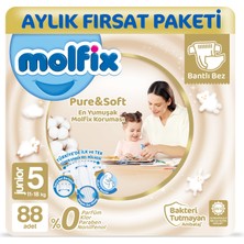 Molfix Pure&Soft Bantlı Bez 5 Beden Junior 11-18 kg Aylık Fırsat Paketi 88 Adet Ekstra Yumuşak