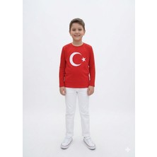 HaanBebe Çocuk Türk Bayraklı Kırmızı Uzun Kollu Tişört - %100 Pamuklu Ay Yıldız Baskılı