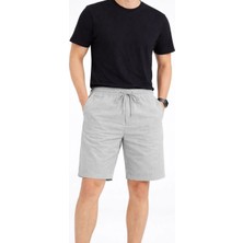 Hsc Bilişim Erkek Keten Kumaş Cepli Rahat Kesim Bel Lastikli Şort - Gri