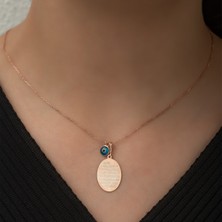 Nereze 925 Ayar Gümüş Oval Ayetel Kürsi Kadın Kolye Rose Gold Kaplama Zirkon Taşlı