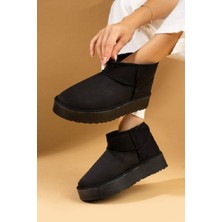 Sista Shoes Mini Siyah Süet Içi Kürklü Kalın Taban Kadın Bot