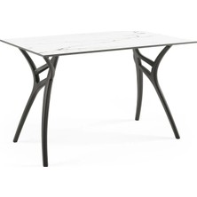 Tilia Ivy-L Polipropilen Masa Siyah Ayak, Beyaz Mermer Desen Kompakt Tabla 77X120 cm - Dış Mekan, Bahçe, Balkon, Kafe, Restoran İçin