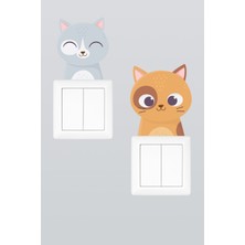 Pinkipay Sevimli Kediler Çocuk Odası Dekoratif Priz Stickerı Ikili Set (Figür 2)