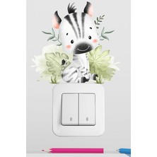 Pinkipay Sevimli Yavru Zebra Çocuk Odası Dekoratif Priz Stickerı (Figür 2)